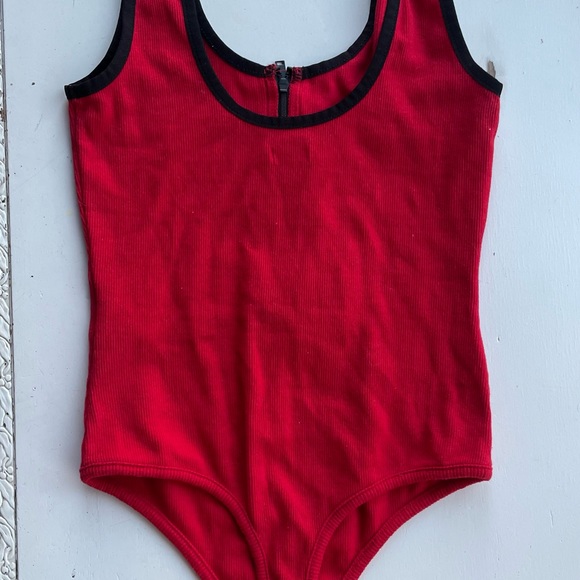 Guess Jacey Logo Tape Bodysuit Rugby Red Sz Small New with Tags Fourth of July - Picture 5 of 8